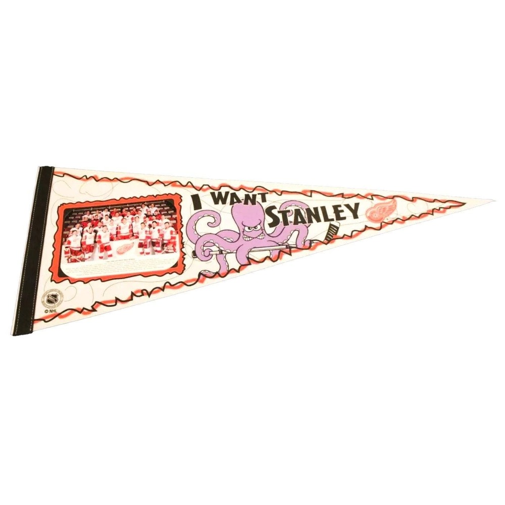 NHL Detroit Red Wings Pennant Vintage Banner 1995 1996‎ Team Photo Octopus Flag